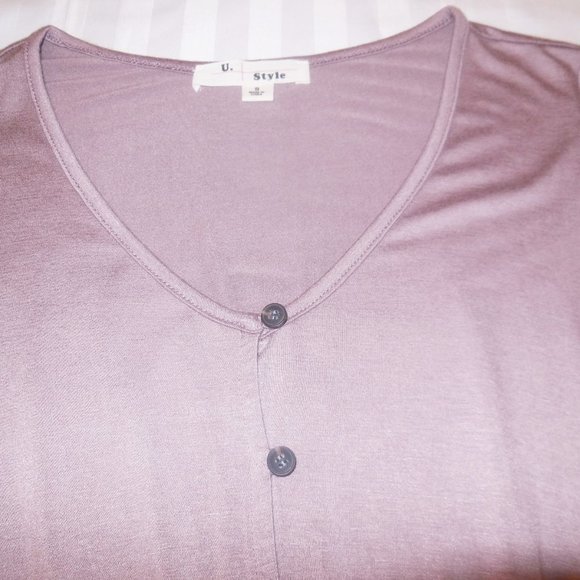 Blouse NEW short flared sleeve summer Top Knit button-down Shirt Cotton mauve - Picture 3 of 6